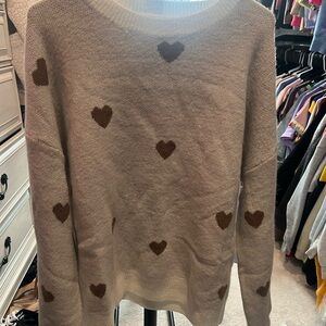 Heart Patterned Cream Sweater